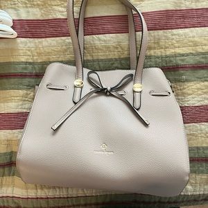 Beige leather handbag